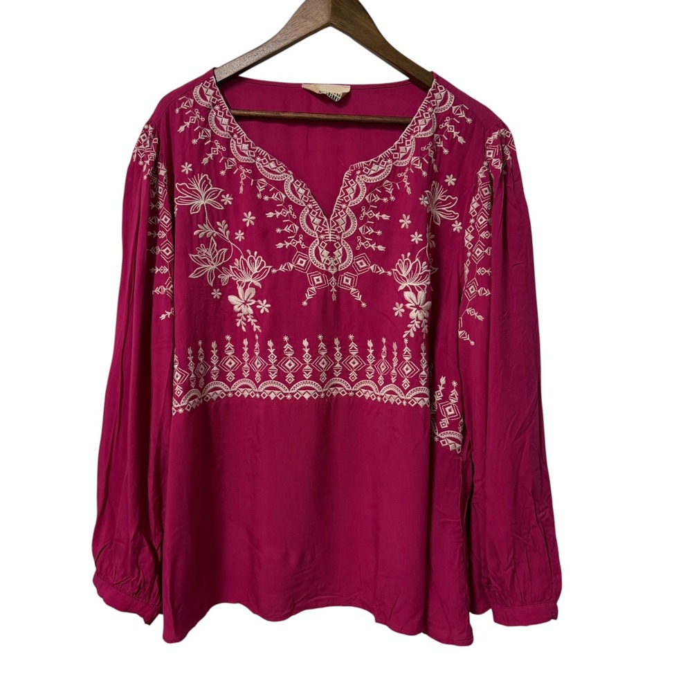 Savanna Jane Peasant Tunic Top Womens Plus Sz 3X Embroidered Boho Prairie Hippie